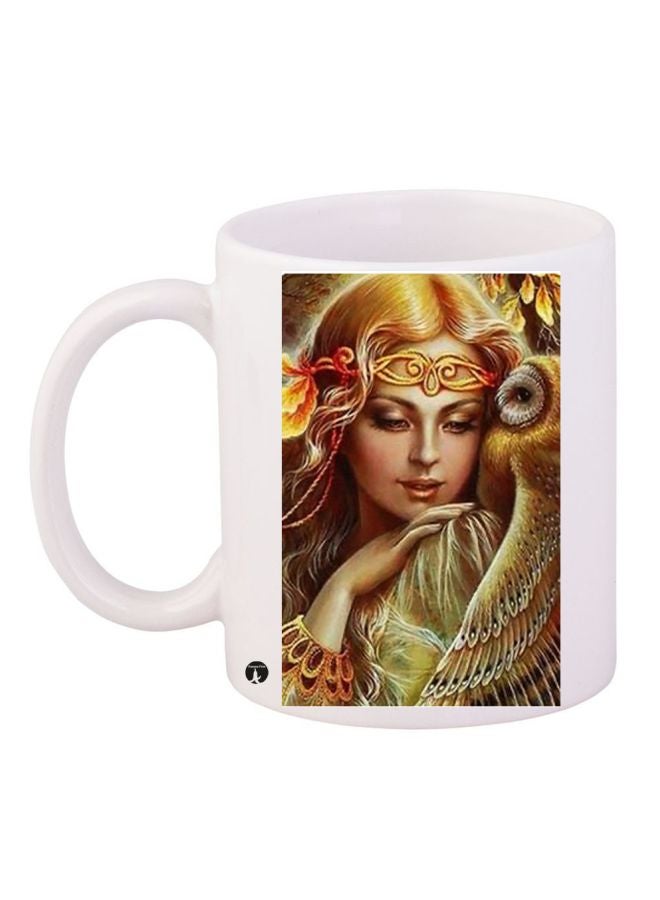 بي بي مج قهوة بطبعة رسومات كرتونية على شكل فتاة أبيض/بني/ أصفر