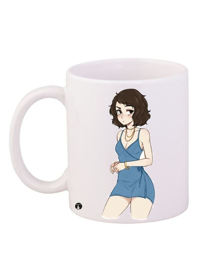 بي بي مج قهوة بطبعة رسومات كرتونية على شكل فتاة أبيض/أزرق/بيج