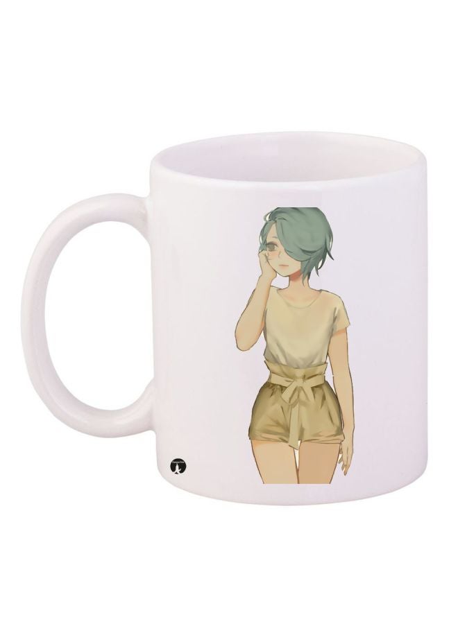 BP Cartoon Girl Printed Coffee Mug White/Grey/Beige