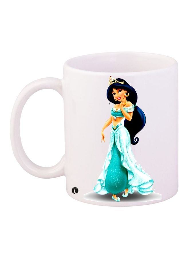 BP Princess Jasmine Cartoon Printed Coffee Mug White/Sea Green/Beige
