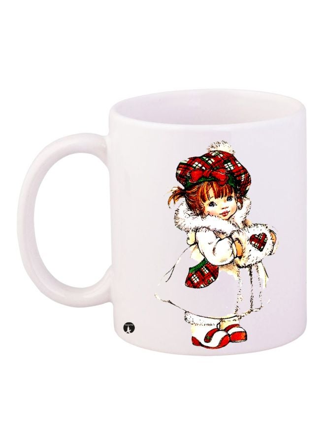 BP Cartoon Girl Printed Coffee Mug White/Red/Green