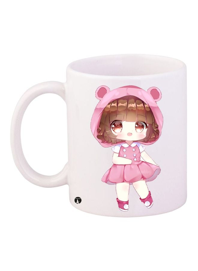 BP Cartoon Girl Printed Coffee Mug White/Pink/Brown