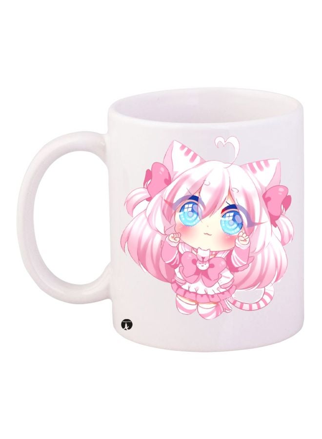 BP Cartoon Girl Printed Coffee Mug White/Pink/Beige