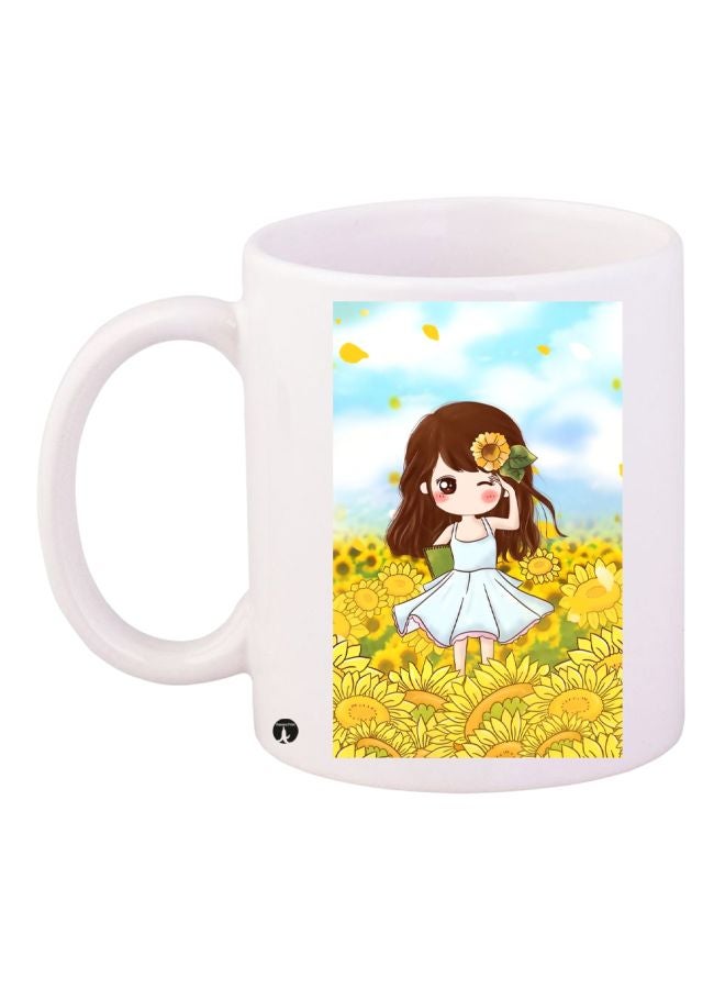 Cartoon Girl Printed Coffee Mug White/Yellow/Blue