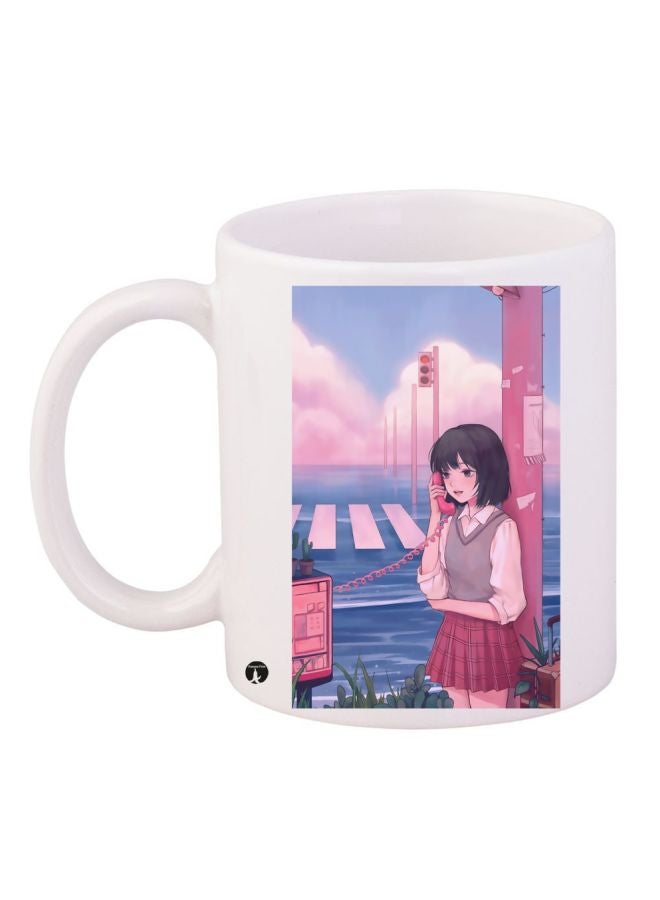 BP Cartoon Printed Coffee Mug White/Pink/Blue