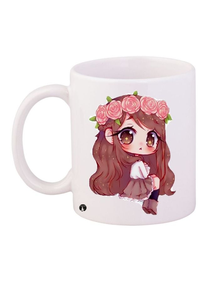 بي بي مج قهوة بطبعة رسومات كرتونية على شكل فتاة أبيض/ بني/ وردي