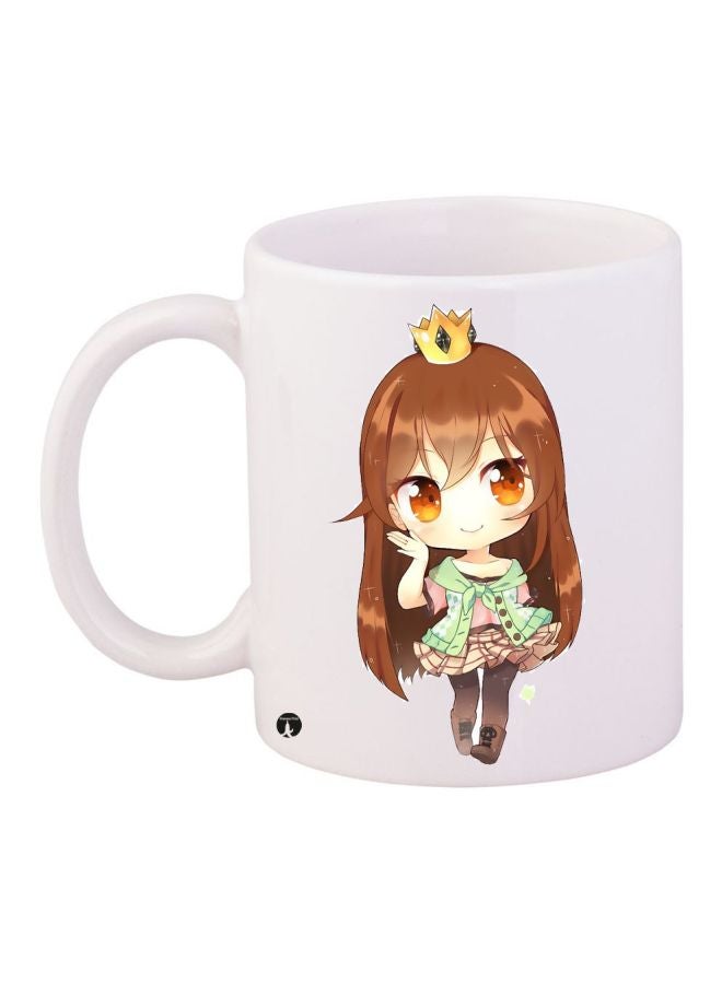 مج قهوة بطبعة رسومات كرتونية على شكل فتاة أبيض/بني/ بيج