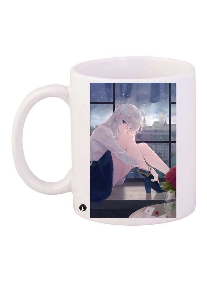 BP Anime Girl Printed Coffee Mug White/Beige/Blue