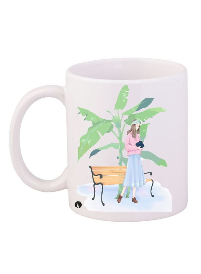 BP Reading Girl Printed Coffee Mug White/Green/Yellow