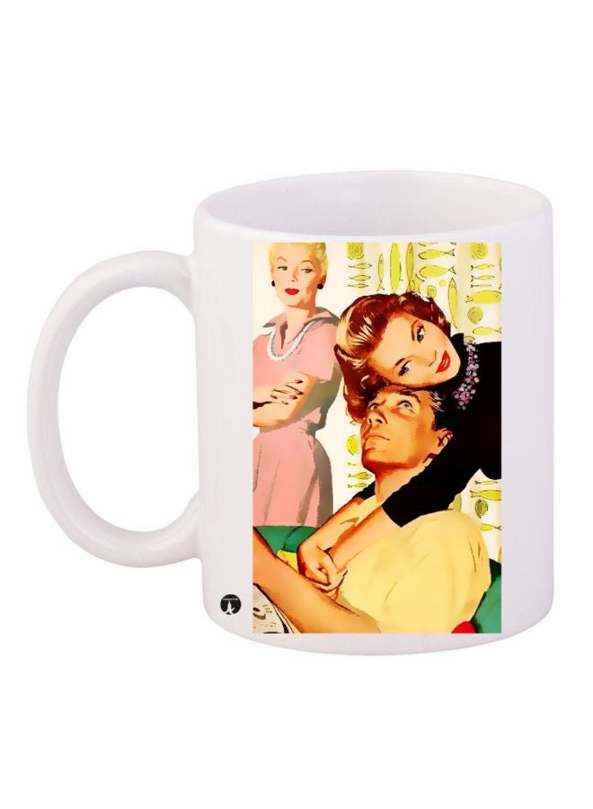 بي بي مج قهوة من السيراميك مزين بطبعة أبيض/أصفر/أسود