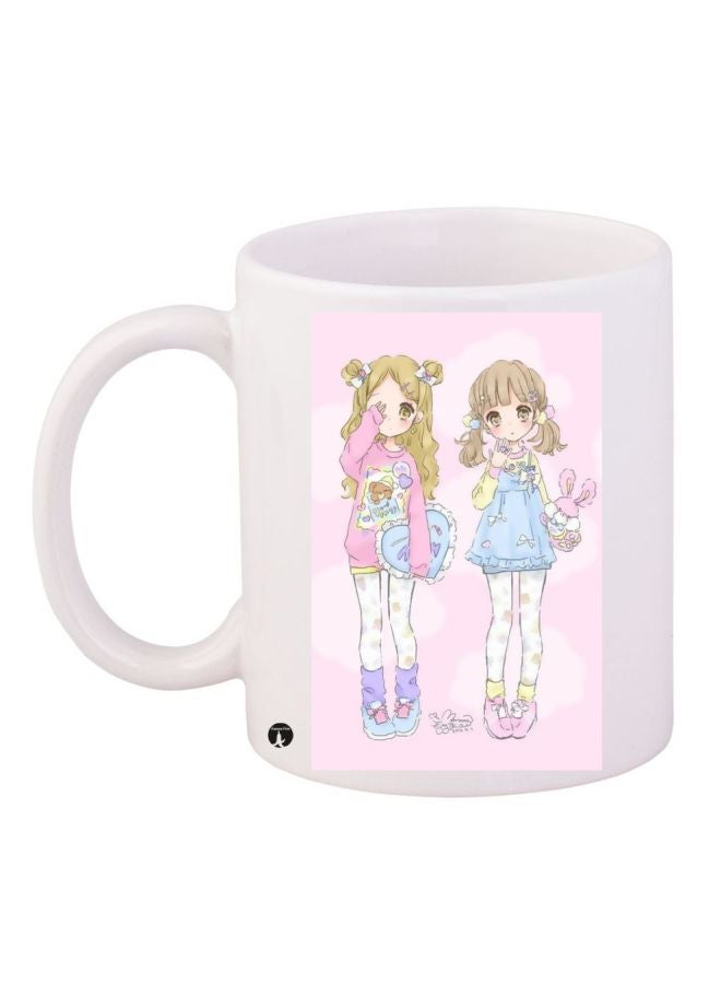 مج قهوة مطبوع عليه صورة رسوم متحركة أبيض / وردي / أزرق