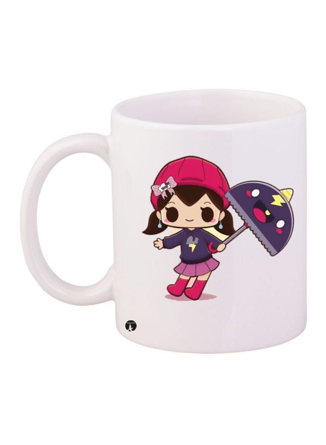 مج قهوة بطبعة رسومات كرتونية على شكل فتاة أبيض/أرجواني/وردي