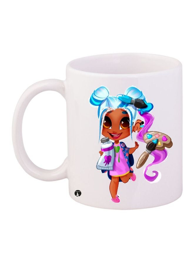 Cartoon Girl Printed Coffee Mug White/Blue/Pink