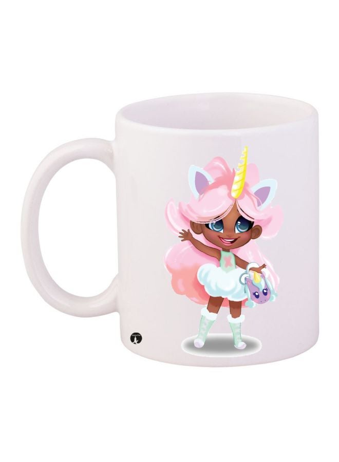 BP Cute Girl Printed Coffee Mug White/Pink/Yellow