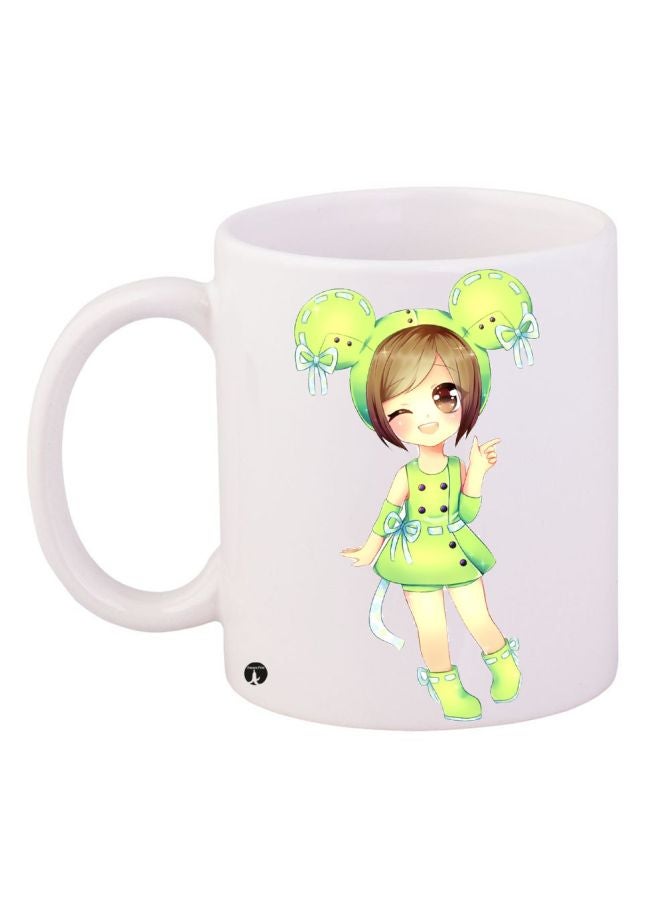 مج قهوة بطبعة رسومات كرتونية على شكل فتاة أبيض/أخضر/بني