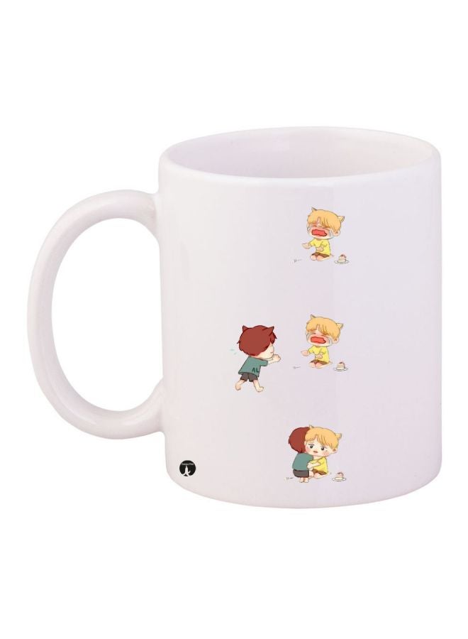 BP Cartoon Printed Coffee Mug White/Beige/Brown
