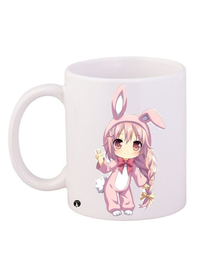 BP Cartoon Girl Printed Coffee Mug White/Pink/Beige