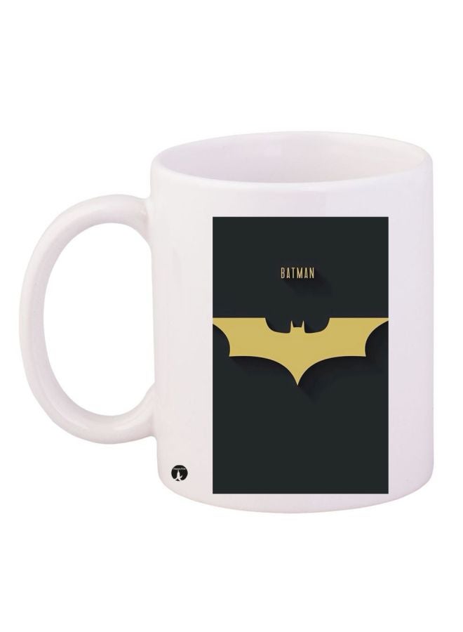 قدح قهوة مطبوع بتصميم شعار Batman أبيض/أسود/أصفر
