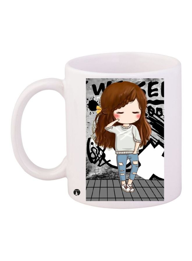 BP Anime Girl Printed Coffee Mug White/Grey/Brown