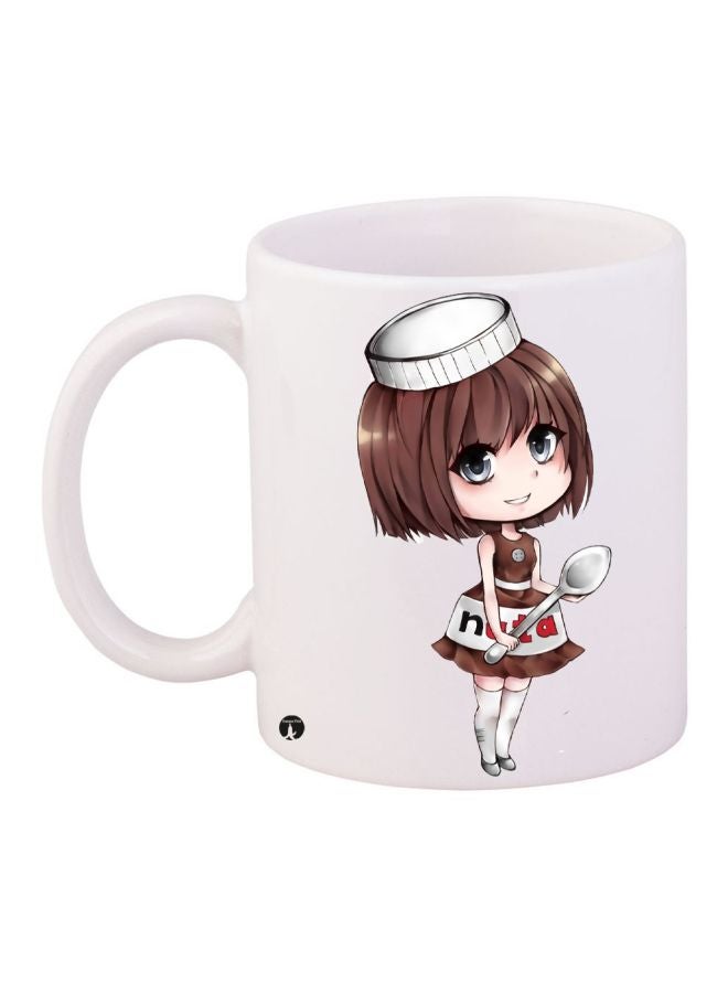 BP Cartoon Girl Printed Coffee Mug White/Brown/Grey