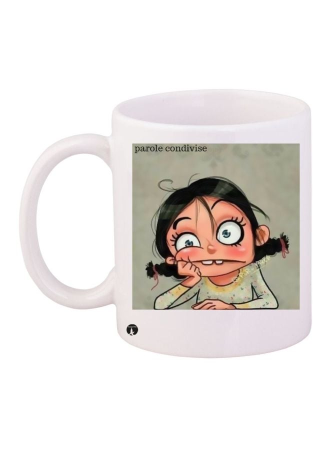 بي بي مج قهوة بطبعة رسومات كرتونية على شكل فتاة أبيض/رمادي/أسود