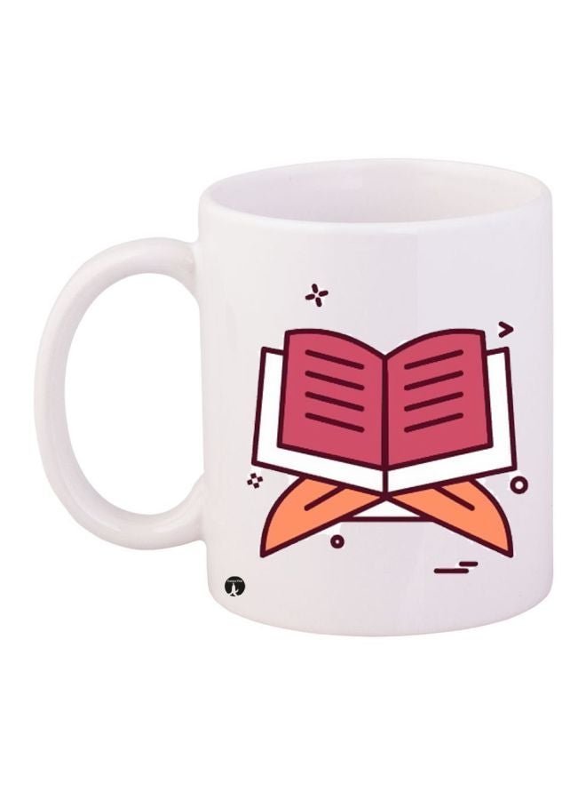BP Cartoon Book Printed Coffee Mug White/Pink/Orange