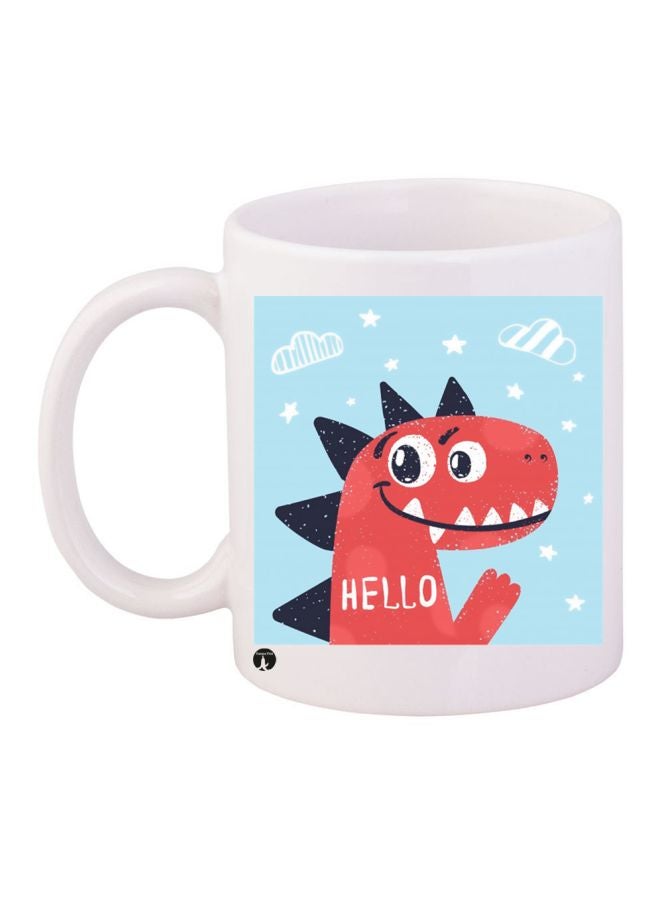 بي بي كوب قهوة مزين بطبعة صورة كرتونية لديناصور أبيض/أزرق/أحمر