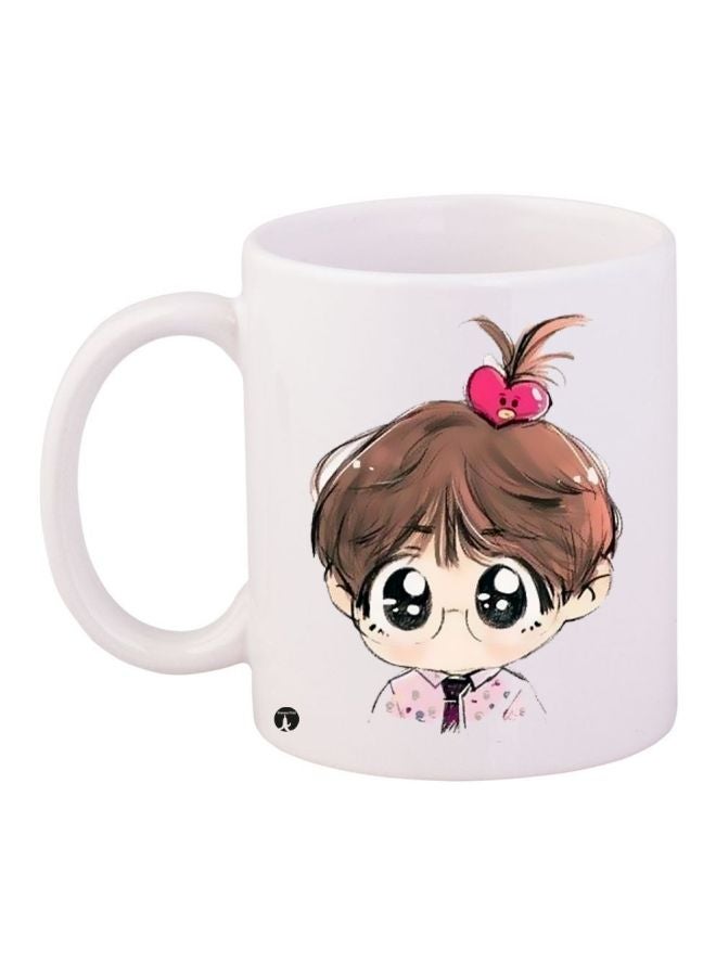 مج قهوة بطبعة شخصية كارتونية أبيض/بيج/بني