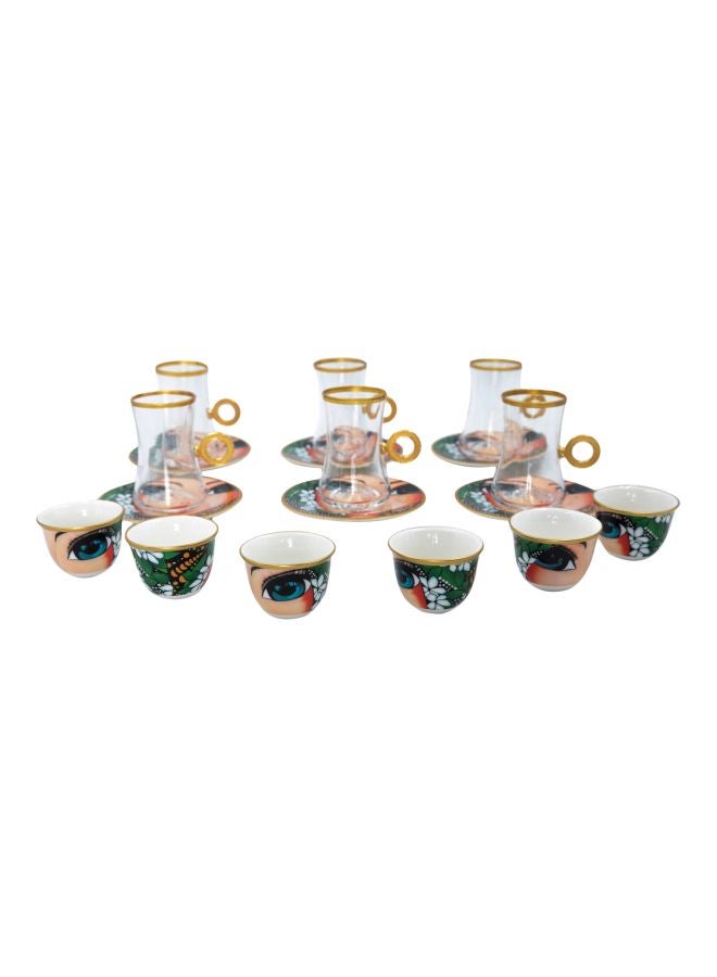 18-Piece Multipurpose Coffee And Tea Cup Set Red/Green/Clear