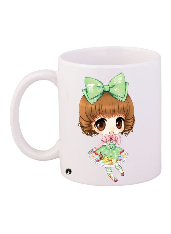 Cartoon Girl Printed Coffee Mug White/Green/Brown