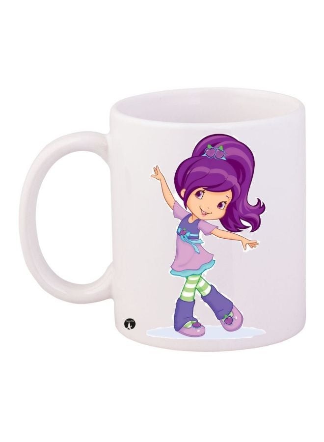 مج قهوة بطبعة شخصية كارتونية أبيض/ أرجواني/ بيج