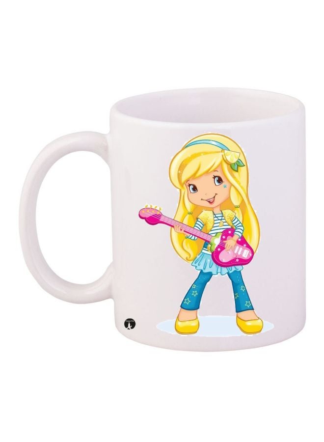 BP Cartoon Girl Printed Coffee Mug White/Yellow/Pink