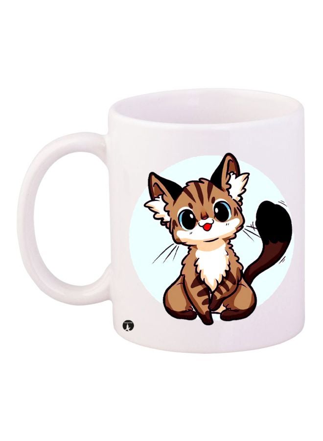 BP Cartoon Cat Printed Coffee Mug White/Brown/Black