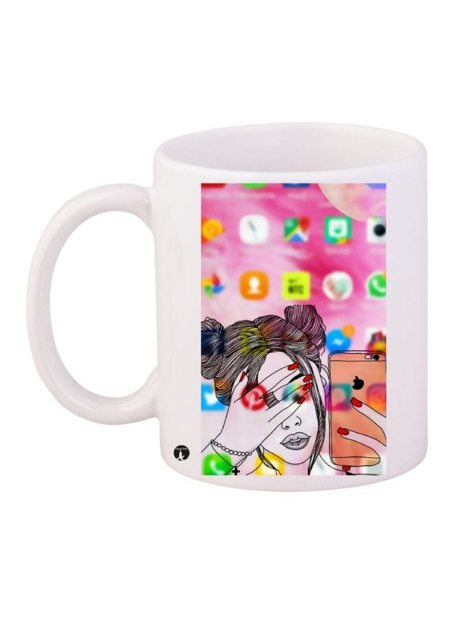 مج قهوة بطبعة تعبر عن مواقع التواصل الاجتماعي أبيض/وردي/أسود