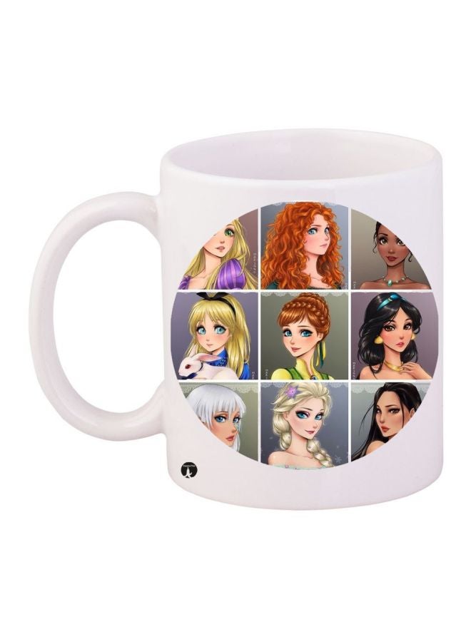 مج قهوة بطبعة شخصية فتاة الرسوم المتحركة أبيض/ بيج/ أسود