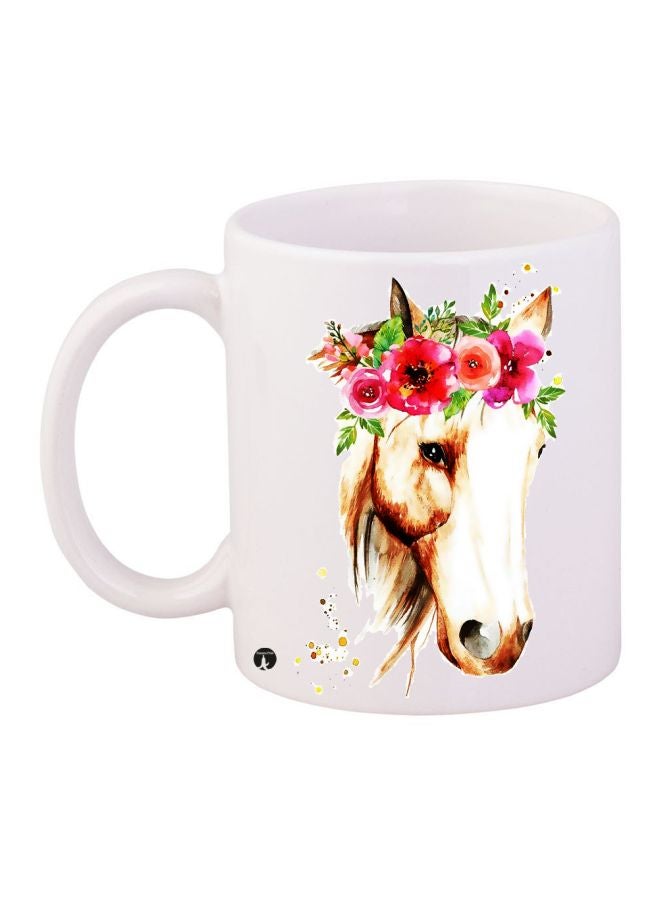 بي بي مج قهوة مطبوع عليه حصان أبيض/وردي/أخضر