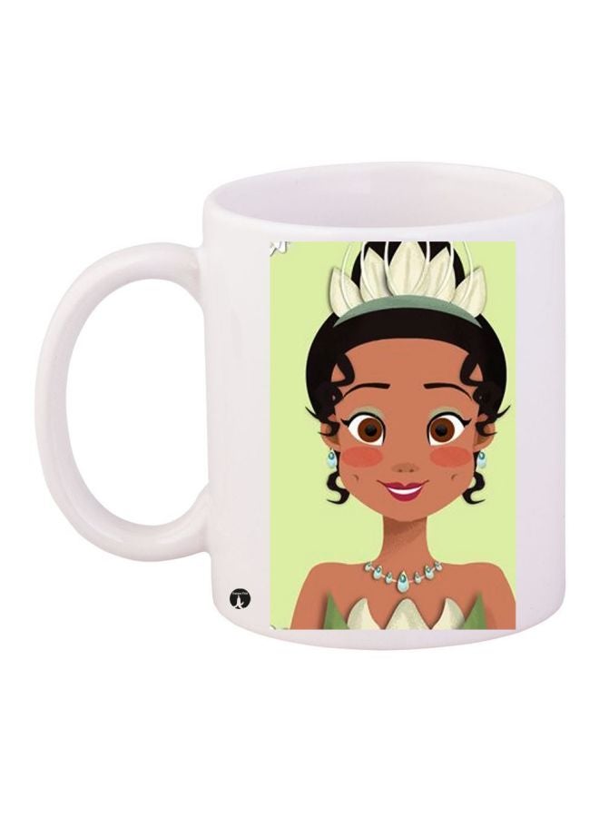 مج قهوة مزين بطبعة أميرة أبيض/بيج/أخضر