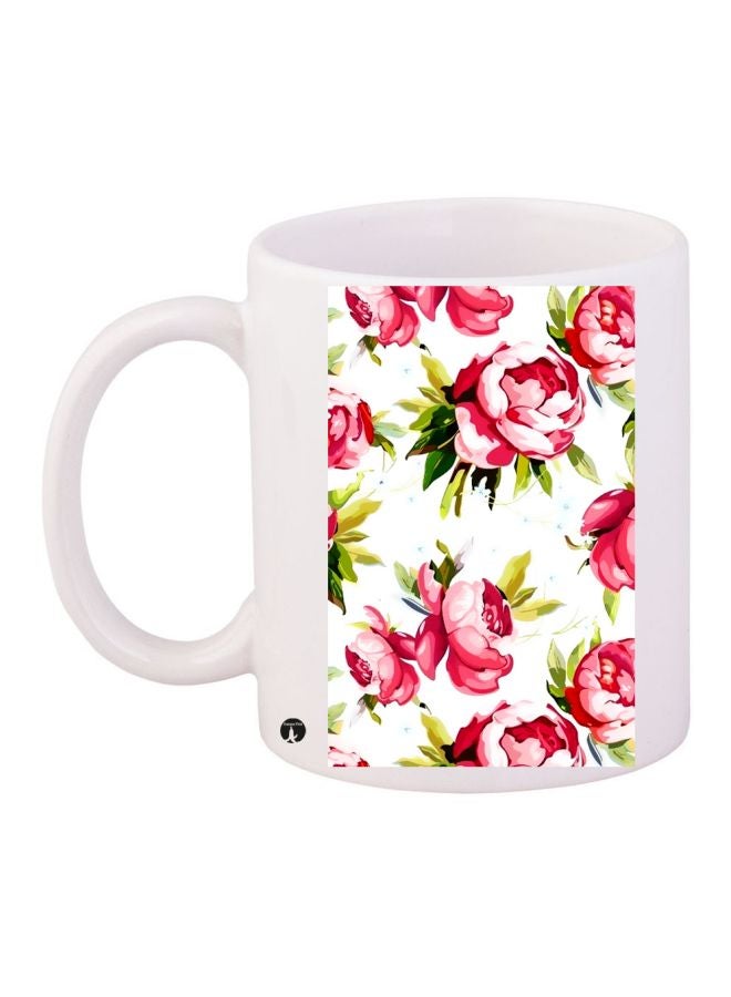 بي بي مج قهوة سيراميك بطبعة زهور أبيض/وردي/أخضر