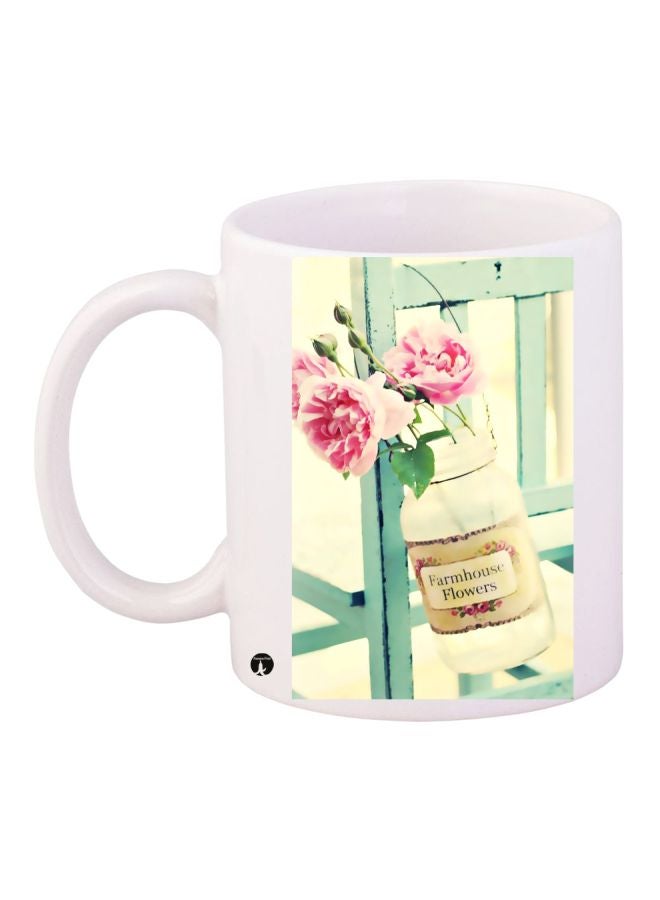 مج قهوة بطبعة على شكل زهور أبيض/وردي/أخضر