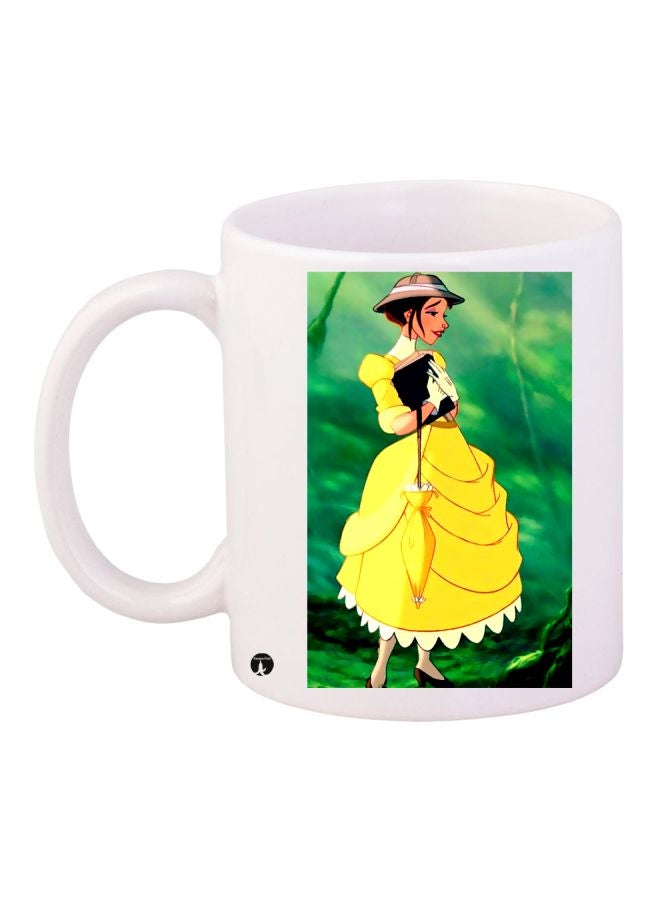 BP Cartoon Girl Printed Coffee Mug White/Green/Yellow