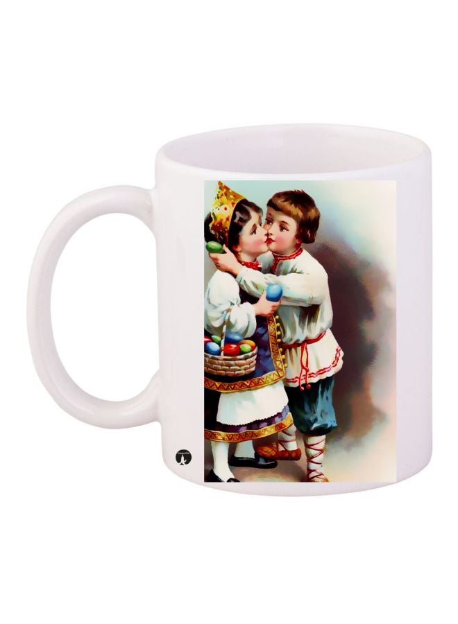 مج قهوة بطبعة بنت وولد بني/أصفر/أبيض