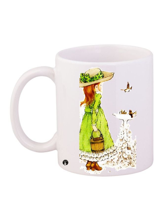 Girl Printed Coffee Mug White/Green/Brown