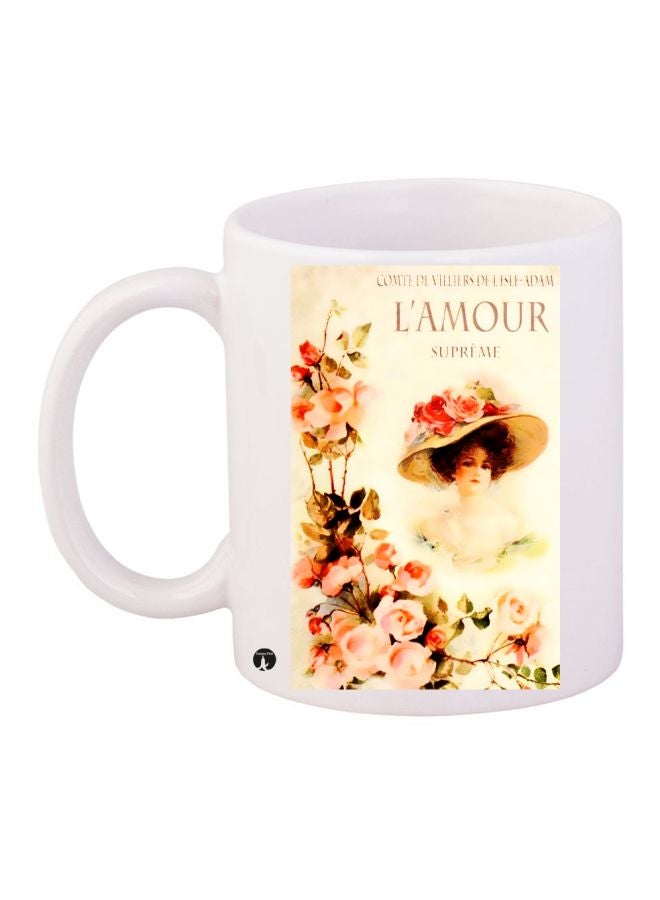 مج قهوة مطبوع عليه كلمة L'amour أبيض/وردي/أخضر