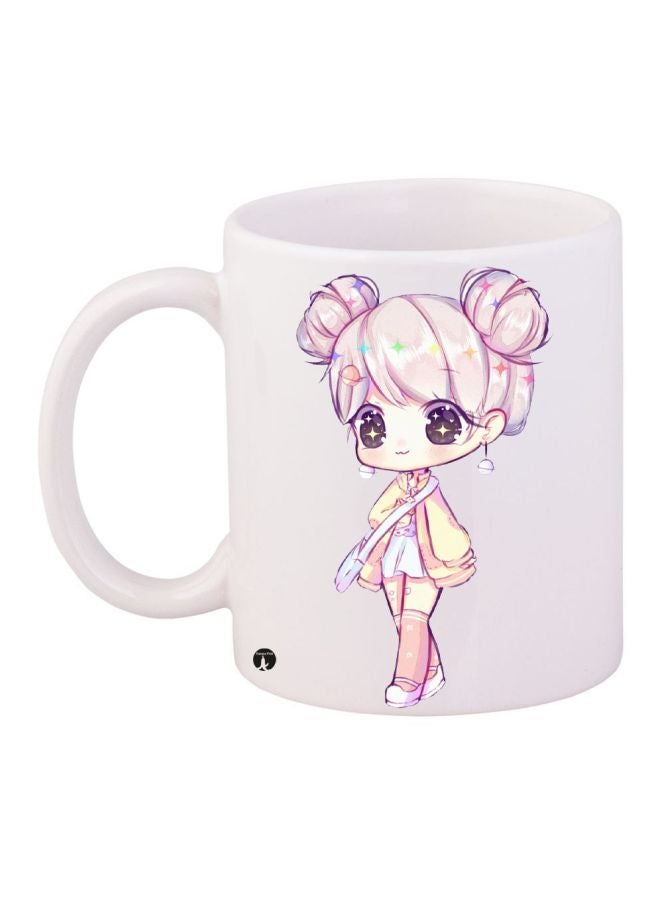BP Cartoon Girl Printed Coffee Mug White/Beige/Pink