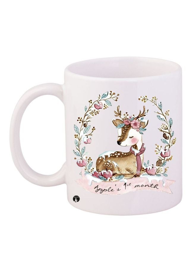 مج قهوة مزين بطبعة أيل أبيض/ بني/ وردي