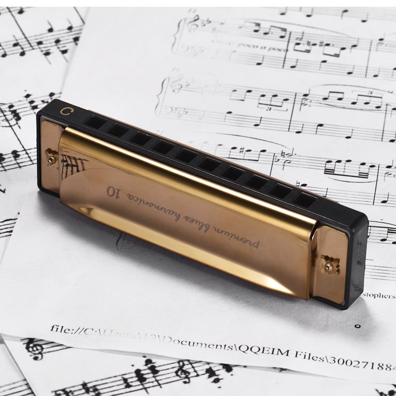 Generic 10 Holes C Key Black Gold Harmonica For Beginner  - Image 5