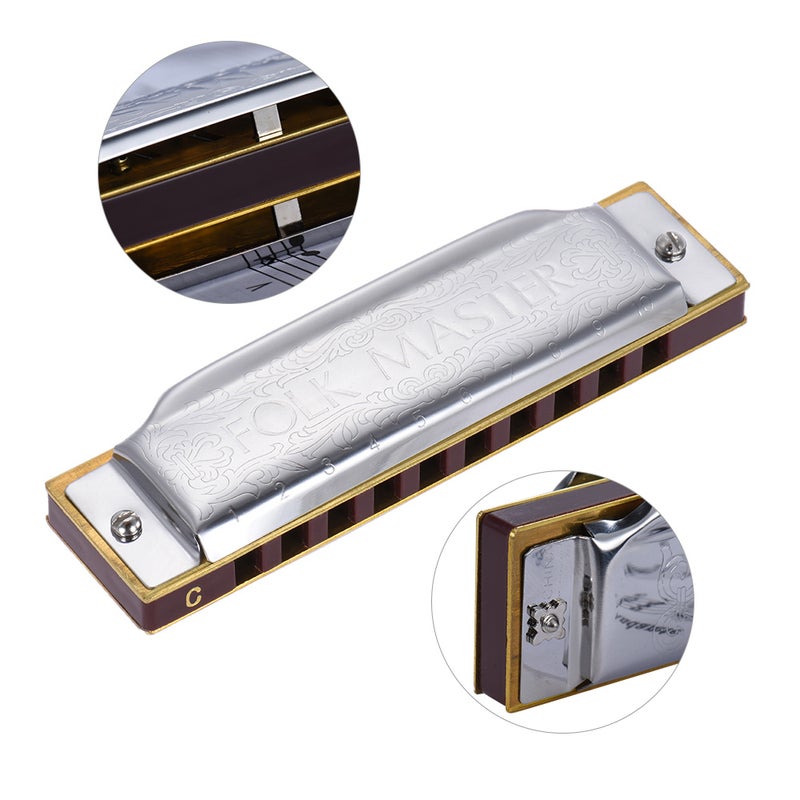 Generic Steel Coated 10 Holes C key Harmonica  - Image 3