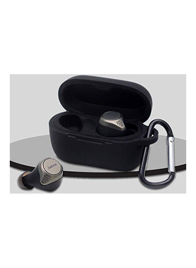 S-Color Silicone Wireless Protective Earbud Case For Jabra Elite 75t/75 With A Carabiner Black - Image 5