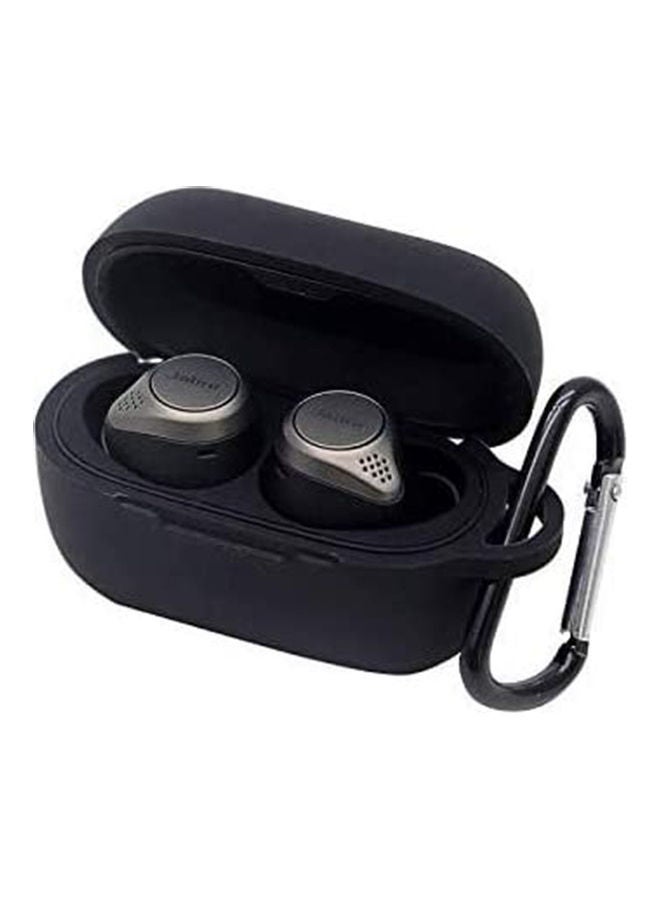 S-Color Silicone Wireless Protective Earbud Case For Jabra Elite 75t/75 With A Carabiner Black - Image 1