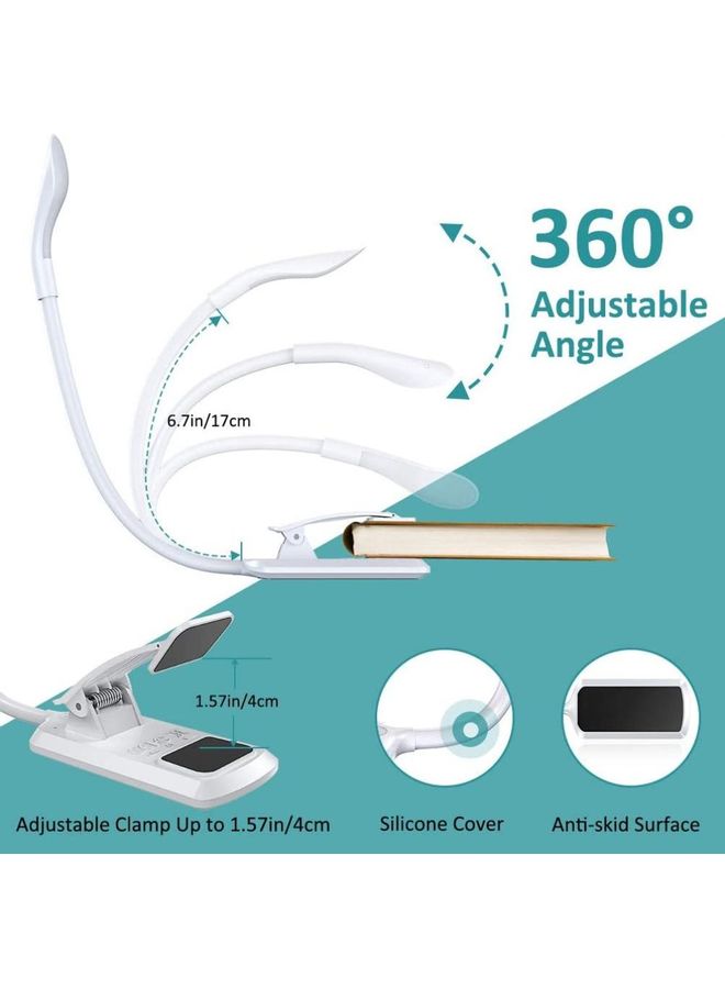 XiuWoo Babacom Reading Light, 360°Flexible Clip on Book Light, 7 LED 3-Level Brightness (Warm & Cool), USB Rechargeable, Touch Switch, Eye Care Mini Night Light for Reading in Desk, Table, Bed, Travel, etc. White - Image 3